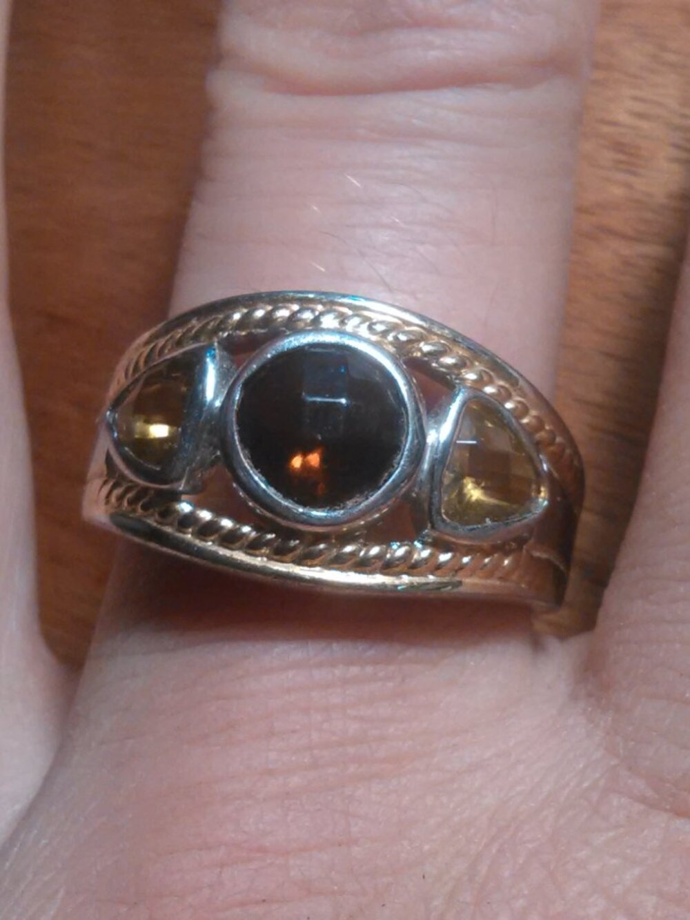 Multi-Gemstone Goldtone and Silvertone Ring (Size 10)